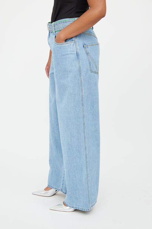 Bottega Veneta Blue Light Wash Denim Wide Leg Jean