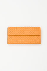 Bottega Veneta Orange Intrecciato Leather Long Flap Wallet
