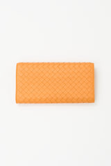 Bottega Veneta Orange Intrecciato Leather Long Flap Wallet