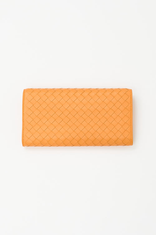 Bottega Veneta Orange Intrecciato Leather Long Flap Wallet