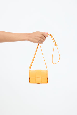 Bottega Veneta Orange Leather Intrecciato Mini Cassette Bag