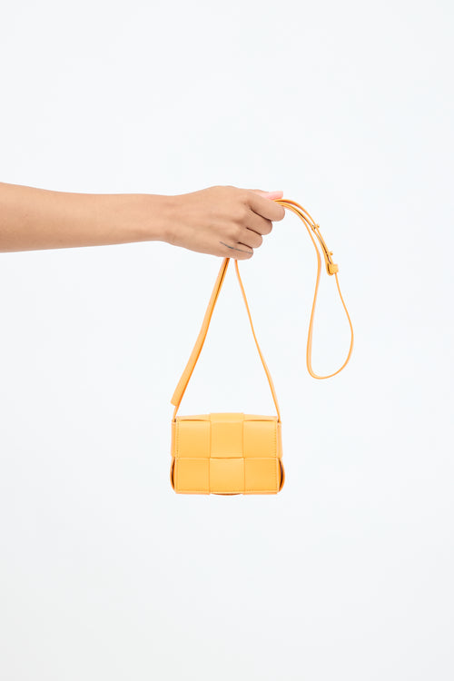 Bottega Veneta Orange Leather Intrecciato Mini Cassette Bag