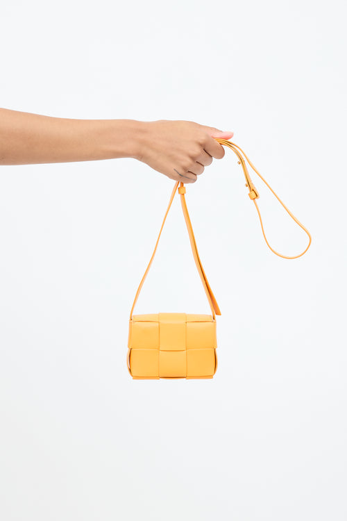 Bottega Veneta Orange Leather Intrecciato Mini Cassette Bag