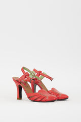 Bottega Veneta Red Textured Leather Caged Heel