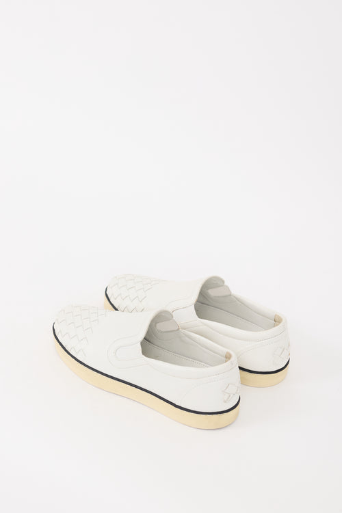 Bottega Veneta White Leather Intrecciato Slip On Sneaker