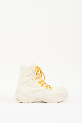 Bottega Veneta White & Yellow Puddle Bomber Boot