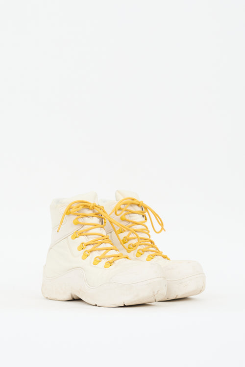 Bottega Veneta White & Yellow Puddle Bomber Boot