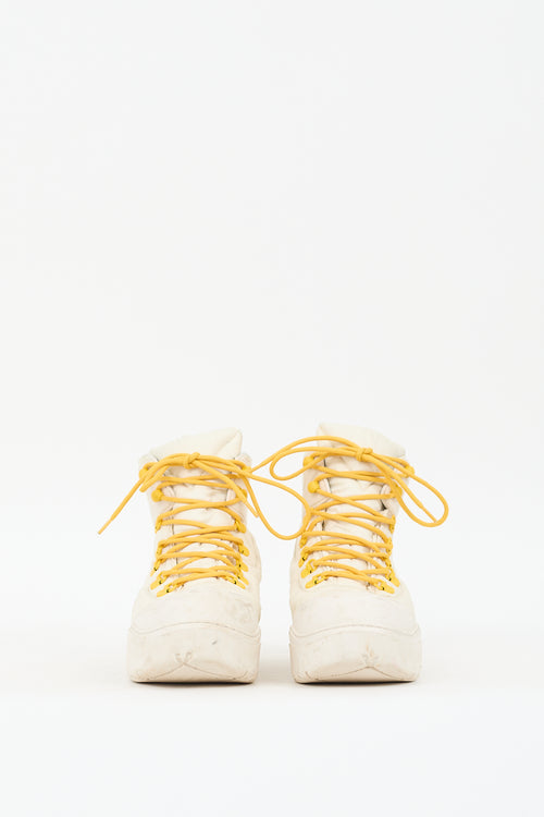 Bottega Veneta White & Yellow Puddle Bomber Boot