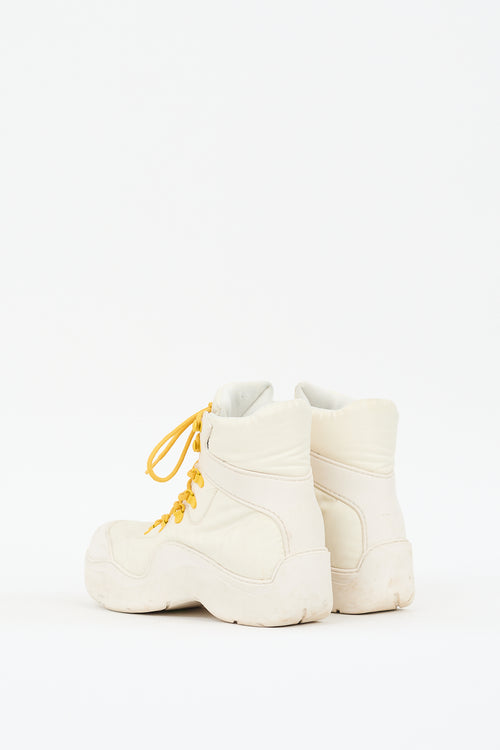 Bottega Veneta White & Yellow Puddle Bomber Boot