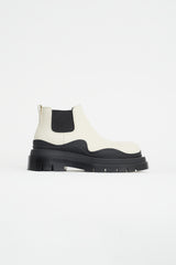Bottega Veneta Cream & Black Leather Platform Chelsea Boot