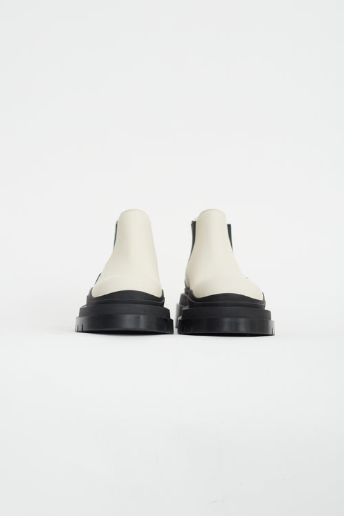 Bottega Veneta Cream & Black Leather Platform Chelsea Boot