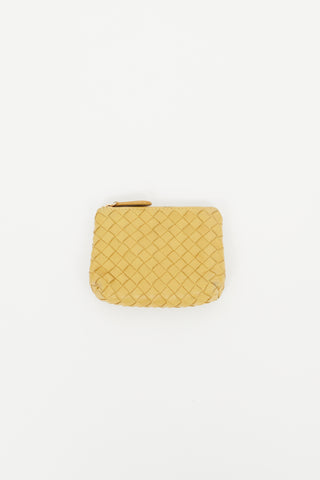 Bottega Veneta Yellow Leather Intrecciato Woven Coin Pouch