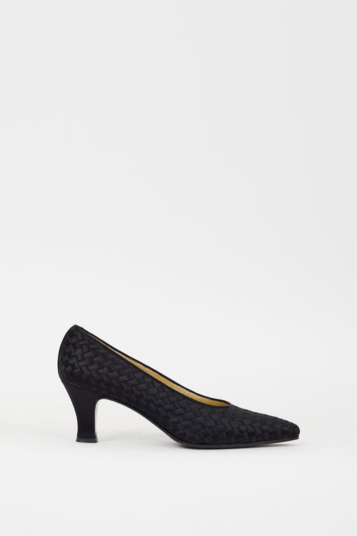 Bottega Veneta Black Satin Intrecciato Pump