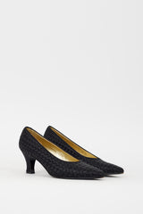 Bottega Veneta Black Satin Intrecciato Pump