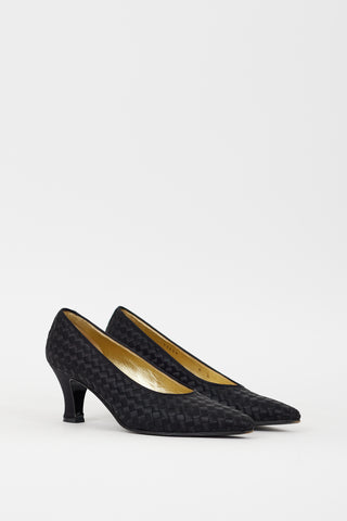 Bottega Veneta Black Satin Intrecciato Pump