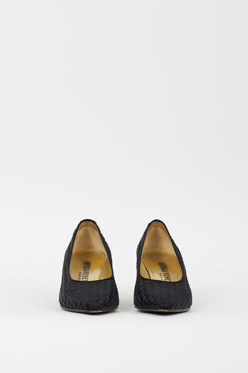 Bottega Veneta Black Satin Intrecciato Pump