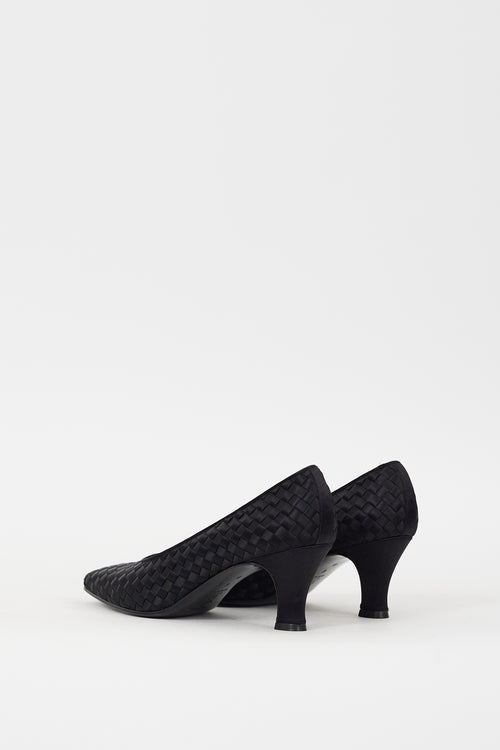 Bottega Veneta Black Satin Intrecciato Pump