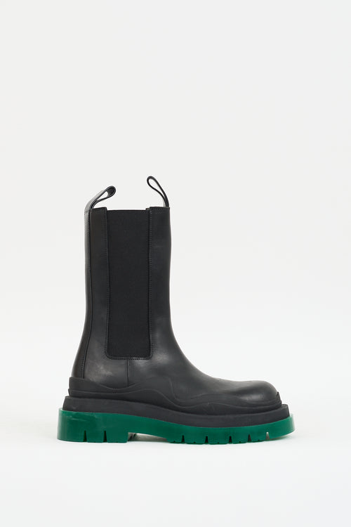 Black & Green Leather Chelsea Tire Boot