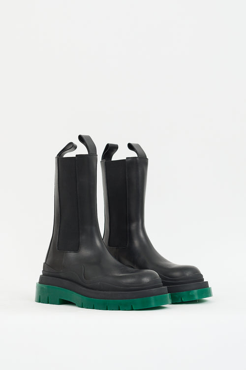 Black & Green Leather Chelsea Tire Boot