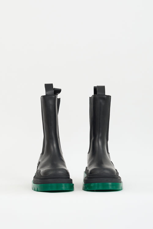 Black & Green Leather Chelsea Tire Boot