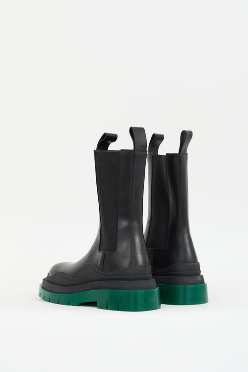 Black & Green Leather Chelsea Tire Boot