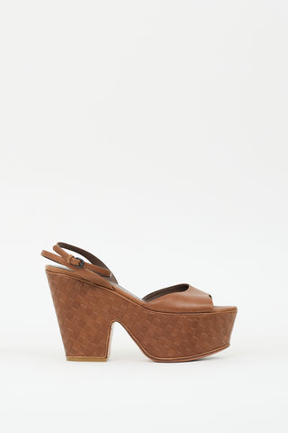 Bottega Veneta Brown Leather Intrecciato Platform Sandal