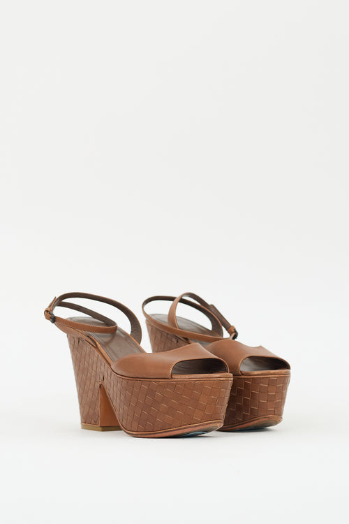 Bottega Veneta Brown Leather Intrecciato Platform Sandal