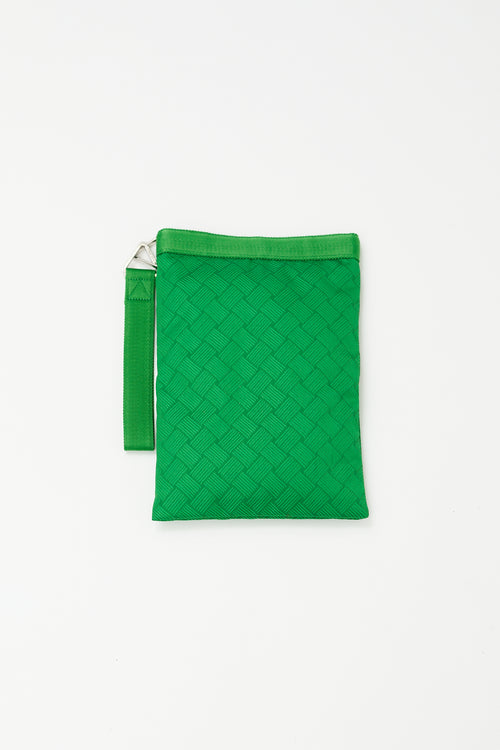 Bottega Veneta Parakeet Green Jacquard Wrist Pouch