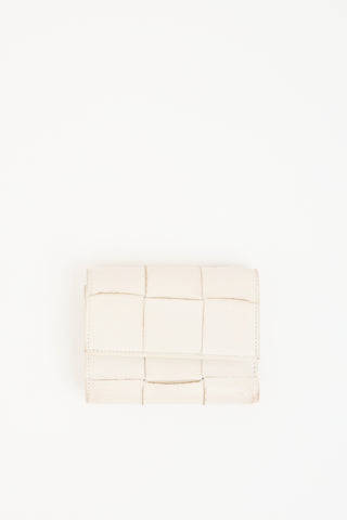 Bottega Veneta White Leather Intrecciato Trifold Wallet