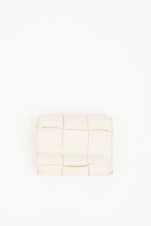 Bottega Veneta White Leather Intrecciato Trifold Wallet