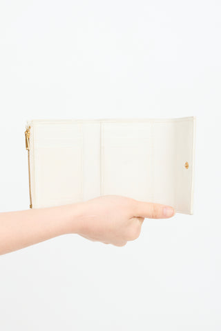 Bottega Veneta White Leather Intrecciato Trifold Wallet