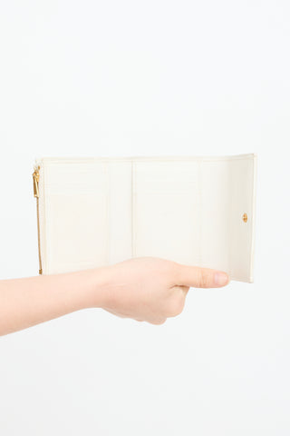 Bottega Veneta White Leather Intrecciato Trifold Wallet