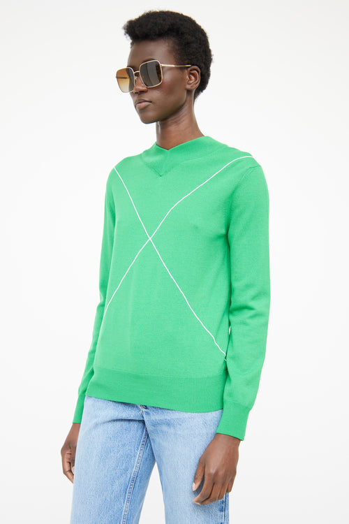 Bottega Veneta Green & White Long Sleeve Sweater