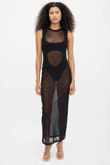 Brandon Maxwell Black Sheer Mesh Maxi Dress