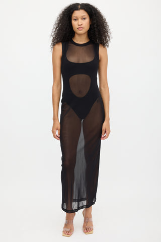 Brandon Maxwell Black Sheer Mesh Maxi Dress