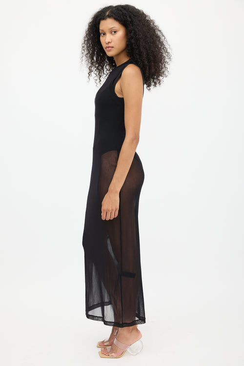 Brandon Maxwell Black Sheer Mesh Maxi Dress