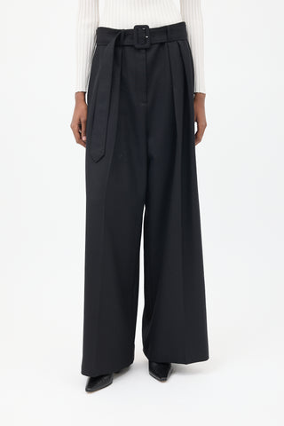 Brandon Maxwell Black Wool Wide Leg Belted Trouser