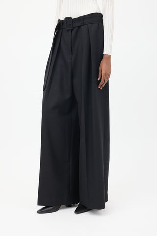 Brandon Maxwell Black Wool Wide Leg Belted Trouser