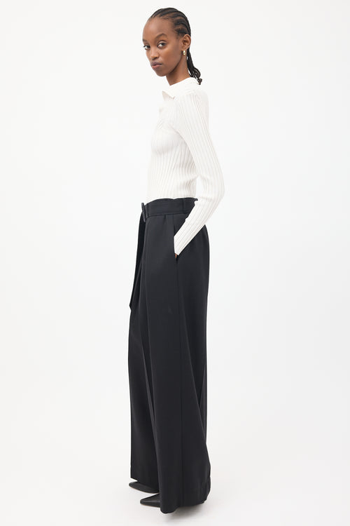 Brandon Maxwell Black Wool Wide Leg Belted Trouser