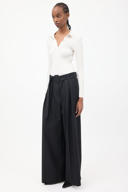 Brandon Maxwell Black Wool Wide Leg Belted Trouser