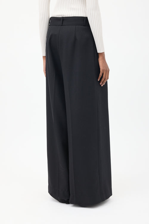 Brandon Maxwell Black Wool Wide Leg Belted Trouser