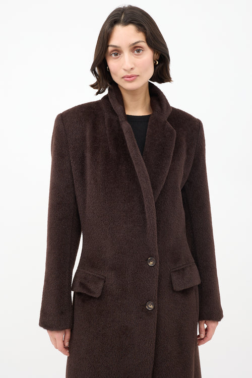 Brandon Maxwell Brown Fuzzy Two Pocket Long Coat