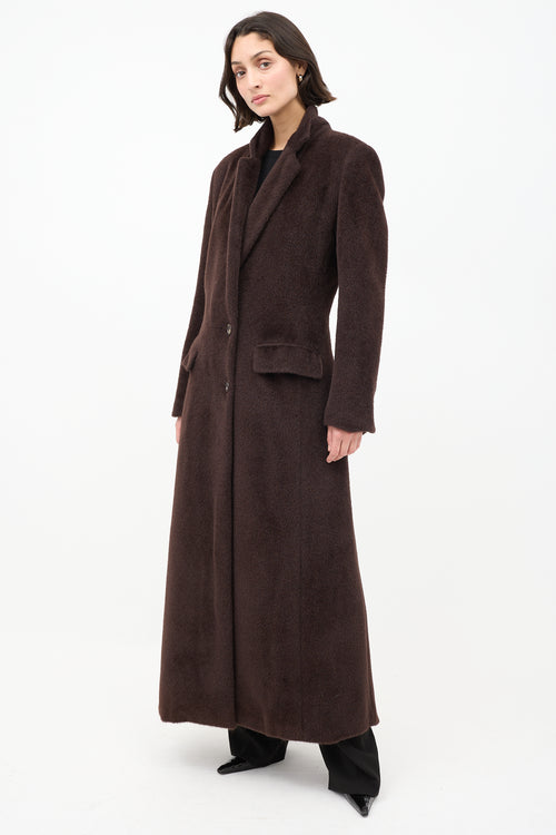 Brandon Maxwell Brown Fuzzy Two Pocket Long Coat