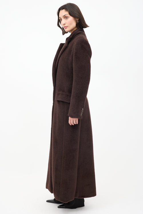 Brandon Maxwell Brown Fuzzy Two Pocket Long Coat