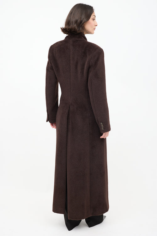 Brandon Maxwell Brown Fuzzy Two Pocket Long Coat