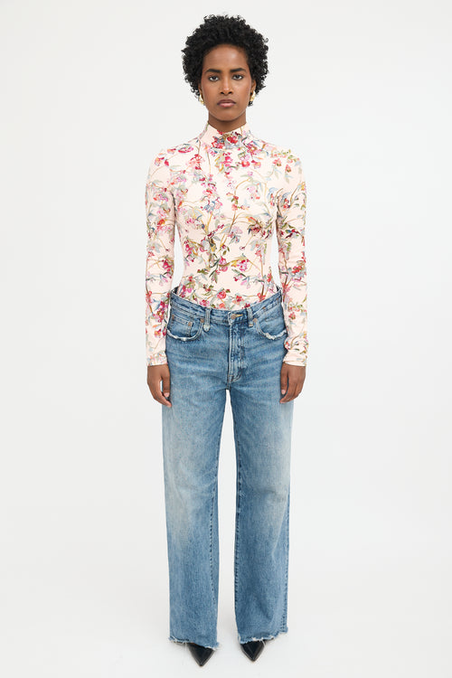 Brandon Maxwell Floral Mock Neck Bodysuit