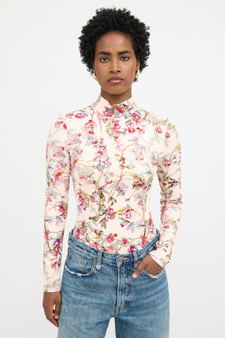 Brandon Maxwell Floral Mock Neck Bodysuit