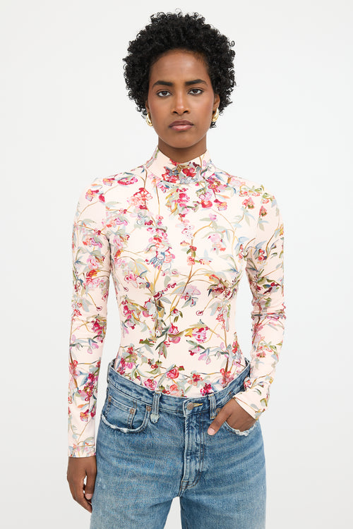 Brandon Maxwell Floral Mock Neck Bodysuit