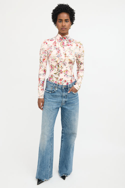Brandon Maxwell Floral Mock Neck Bodysuit