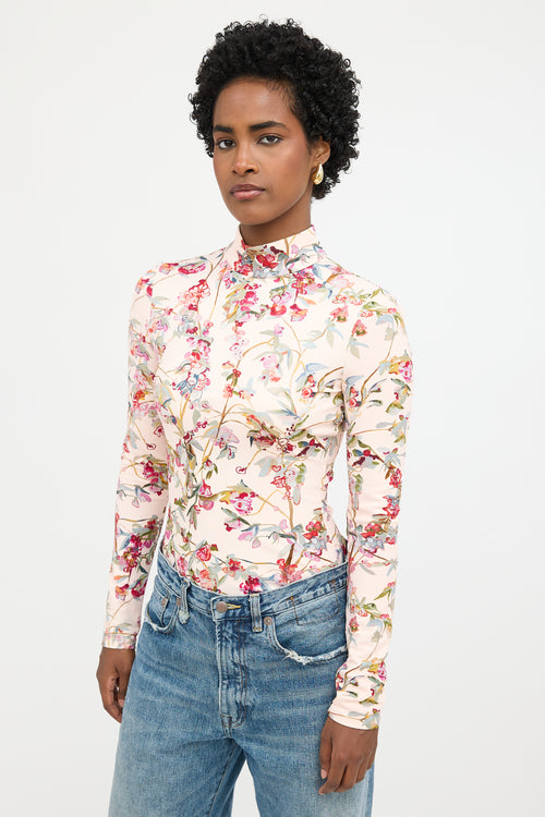 Brandon Maxwell Floral Mock Neck Bodysuit